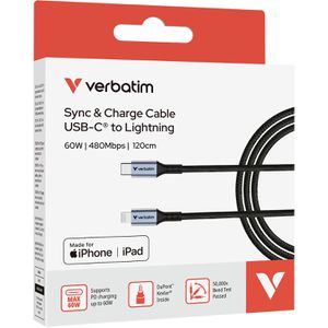 Produktbild für Ladekabel Verbatim Sync &amp; Charge, schwarz, 1,2m