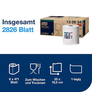 Produktbild für Putztuchrolle Tork Premium, 130034, M2, aus Zellstoff, weiß