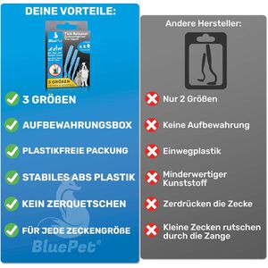Produktbild für Zeckenhaken BluePet Tick Remover, blau, mit Tasche, 3er Set