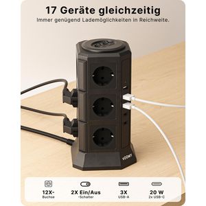 Produktbild für Steckdosenwürfel Voomy Power S12C, mit Schalter, schwarz
