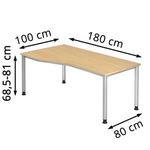 Produktbild für Schreibtisch Hammerbacher H-Serie, ahorn / silber