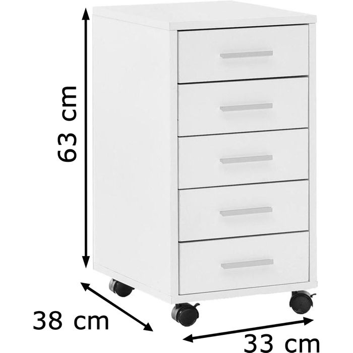 Wohnling Rollcontainer Lisa, WL5.273, Holz, Weiß, Mit 5 Schüben ...