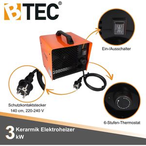 Produktbild für Heizlüfter BTEC 117933, mit 2 Stufen bis 3000 Watt