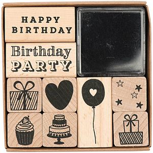 Produktbild für Motivstempel Rico-Design Paper Poetry Set Geburtstag, aus Holz