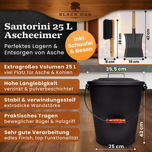 Produktbild für Ascheeimer Black-Oak Santorini, schwarz, Holzgriff &amp; Deckel