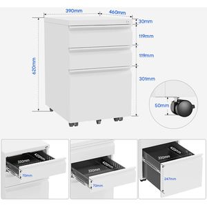 Produktbild für Rollcontainer FlexiSpot RC3W, aus Metall, weiß