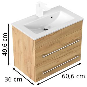 Produktbild für Waschtisch Posseik Portus 600 SlimLine, hängend, eiche gold