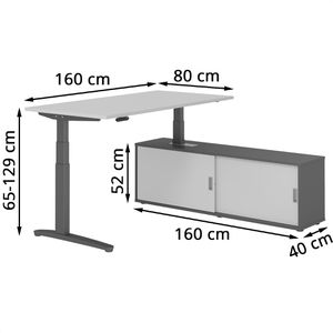 Produktbild für Schreibtisch Hammerbacher XBHM 30630, lichtgrau, mit Sideboard