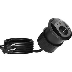 Produktbild für Einbausteckdose Orno GM-9051, schwarz, mit 1,4 m Kabel