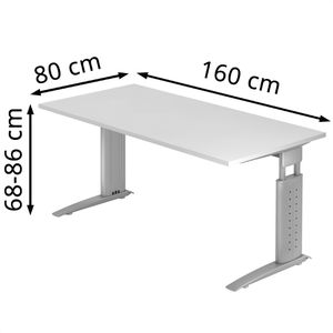 Produktbild für Schreibtisch Hammerbacher U-Serie, weiß / silber