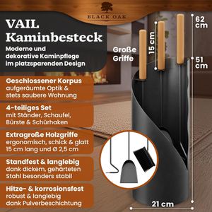 Produktbild für Kaminbesteck Black-Oak Vail, aus Metall, schwarz, 4-teilig