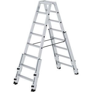 MUNK Stehleiter 42716, Treppenleiter, aus Aluminium mit 2 x 8 Stufen