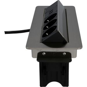 Produktbild für Einbausteckdose Unitec 308864, silber, mit 2 m Kabel, klappbar