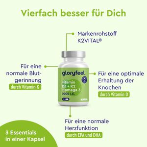 Produktbild für Omega-3 gloryfeel hochdosiert, Vitamin D3 &amp; K2, 90 Kapseln