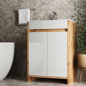 Produktbild für Waschtisch Vicco Lemgo, stehend, goldkraft eiche / weiß