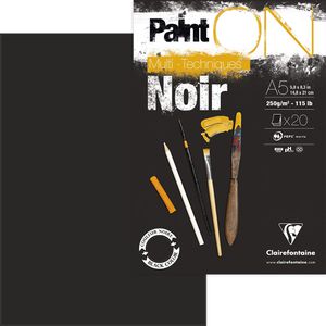 Clairefontaine Zeichenblock PaintON 975168C, A5, 250 g/m², geleimt, schwarz, 20 Blatt