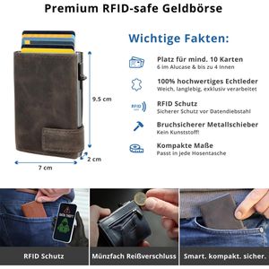 Produktbild für Kreditkartenetui SecWal Echt Leder, grau Hunter, für 10 Karten