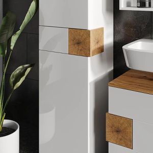 Produktbild für Badschrank Vicco Eden, weiß hochglanz / eiche
