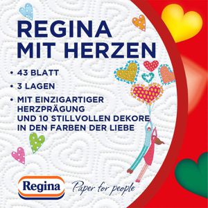 Produktbild für Küchenrolle Regina mit Herzen, Farben der Herzen, 3-lagig