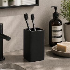 Produktbild für Zahnputzbecher Spirella Quadro, schwarz matt, aus Keramik