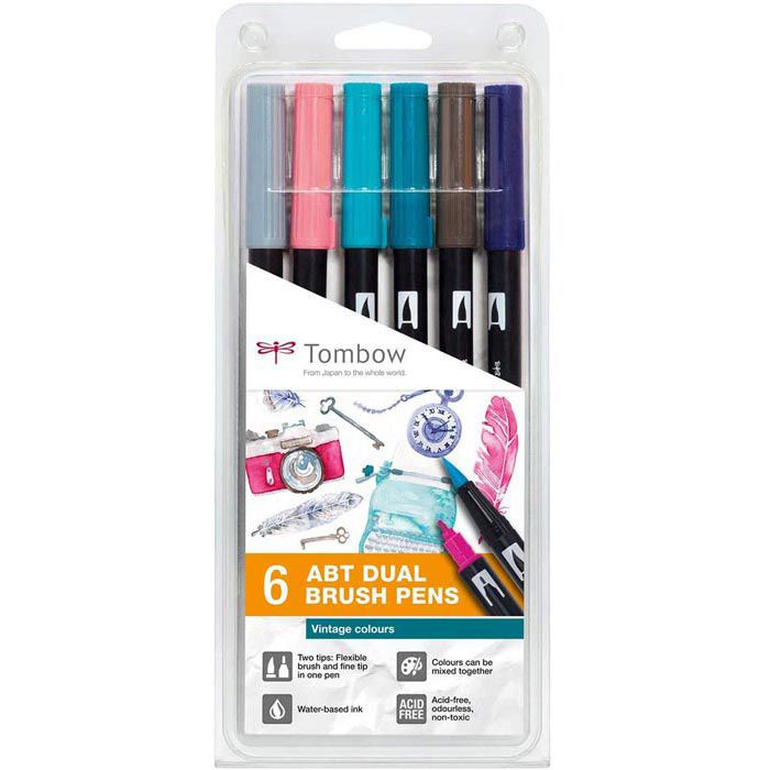 Tombow Brush-Pen ABT-6P-5 ABT Dual Brush Pen, Vintage Colours,