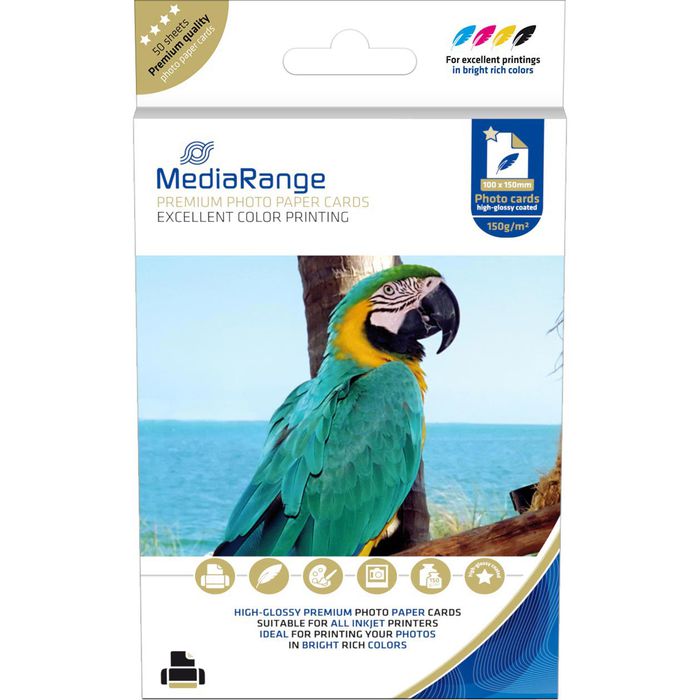 MediaRange Fotopapier MRINK115, für Inkjet, 10 x 15 cm, 150 g/m², hochglänzend, 50 Blatt – Böttcher AG