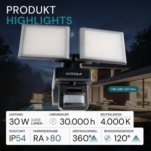 Produktbild für LED-Außenstrahler Luxula LX400192, IP54 wasserfest