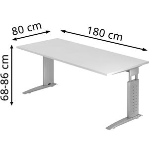 Produktbild für Schreibtisch Hammerbacher U-Serie, weiß / silber