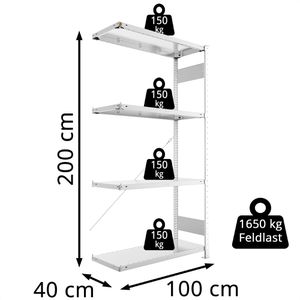 Produktbild für Anbauregal META-Regalbau 20094953, 4 Metallböden