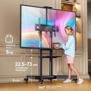 Produktbild für TV-Ständer Onkron TS1571-B, Ablage &amp; Rollen, schwarz, Metall