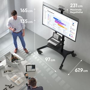 Produktbild für TV-Ständer Onkron TS1881-B, Ablage &amp; Rollen, schwarz, Metall