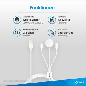 Produktbild für Ladekabel XLayer 219321 3-in-1 Kabel, weiß, 1,5m