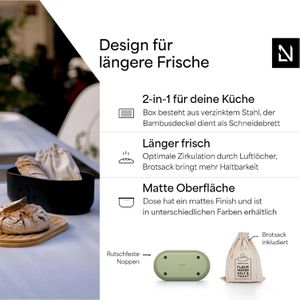 Produktbild für Brotkasten LARS-NYSØM Aegte Sage Green, Metall / Bambus