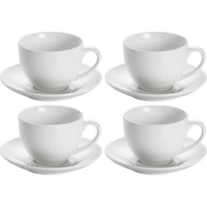 MaxwellundWilliams Kaffeetassen Basics Teetasse, Porzellan, 4 Tassen mit Untertassen 245ml 8-teilig , 4 Stück