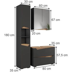 Produktbild für Badmöbel-Set Vicco Marelle, anthrazit, 3-teilig