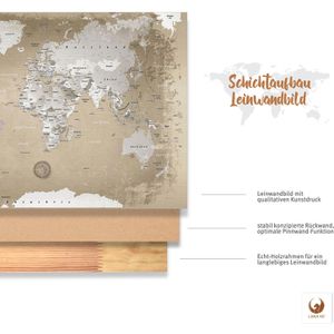 Produktbild für Weltkarte Lana-KK Natur, Deutsch, mit Holzrahmen