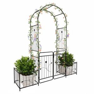 Produktbild für Rosenbogen Relaxdays 10052900, schwarz, mit Tür &amp; Pflanzkasten