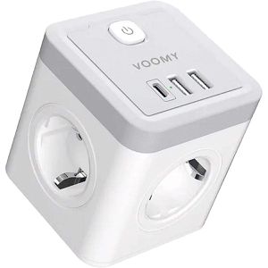 Produktbild für Steckdosenwürfel Voomy Split X4 2.0, weiß / grau