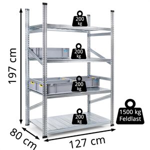 Produktbild für Schwerlastregal GEWE 812G4R, 4 Metallböden