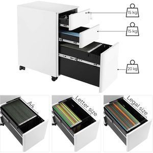 Produktbild für Rollcontainer Songmics OFC030W01, Metall, weiß