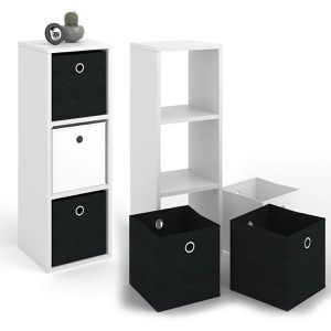 Produktbild für Bücherregal Vicco Hylda, weiß, mit 3 Faltboxen