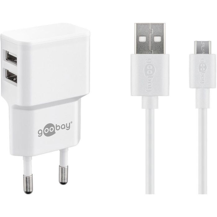 Goobay USB-Ladegerät 44985, 18W, 2,4A, weiß, 2x USB A, 2 Port, mit Micro-USB  Kabel – Böttcher AG