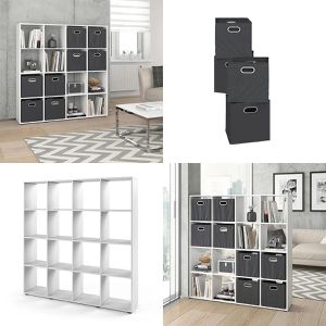 Produktbild für Bücherregal Vicco Karree, weiß, mit 4 Faltboxen