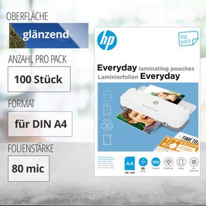 HP Laminierfolien Everyday 9154, DIN A4, 80 mic, glänzend, 100 Stück –  Böttcher AG