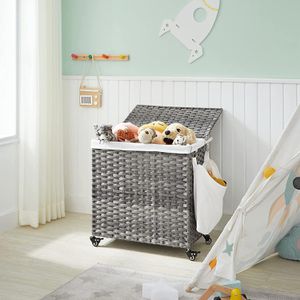 Produktbild für Wäschekorb Songmics LCB363G01, grau, mit 3 Fächern