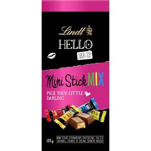 Lindt Minischokolade HELLO Mini Stick, Mix, Mini-Riegel, 120g