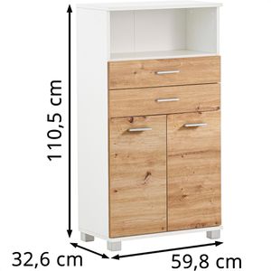 Produktbild für Badschrank Schildmeyer Palermo 157646, mit 4 Füßen, eiche/weiß