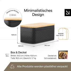 Produktbild für Brotkasten LARS-NYSØM Glaede Carbon Black, Stahl / Bambus