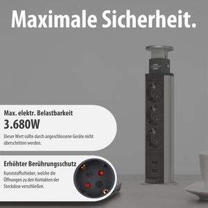 Produktbild für Einbausteckdose Brennenstuhl Tower Power, 2m Kabel, versenkbar