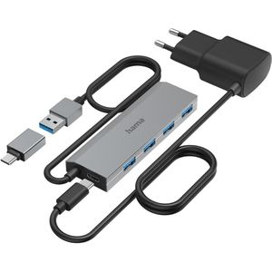 Produktbild für USB-Hub Hama 200138, grau, mit Netzteil